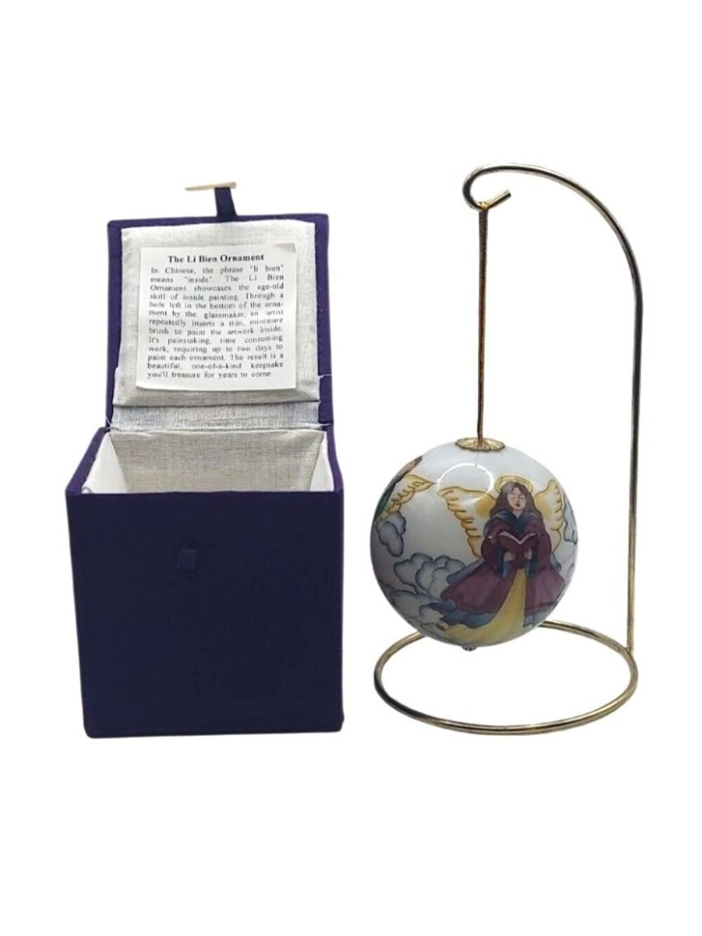 Li Bien Glass Inside Hand Painted Angel Ball Ornament Storage Box 1997 Pier One